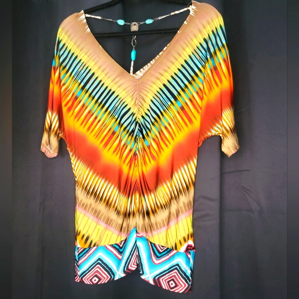 Fun Multi-colored Top with Great Beaded Back Detail